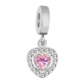 Pink heart charm pendant with white zircon micro-pave setting in silver finish - Silver Heart Style / Coral