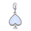 Ciondolo a picche in argento con madreperla blu e lettera A per creazione gioielli - Solo Ciondolo (Senza Catena) / Asso di Picche (Madreperla Blu Chiaro)