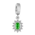 Charm in argento con pietra verde ovale e zirconi bianchi in design floreale elegante - Rosso scuro