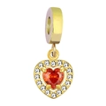 18K gold plated heart charm with red center stone and clear zircon accents - Heart Bright Red Zirconia Style / Orange Red