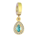 Gold stainless steel teardrop charm with blue gemstone and white zircon halo accent - Water Drop Style / Orange Red