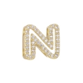 Gold plated bubble letter N charm bead with cubic zirconia for DIY bracelets - Letter N(N)