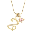 Gold letter S necklace with pink heart planet pendant and white zircon accents - Letter Z Heart Planet Necklace (With Stainless Steel Snake Chain) / Gold