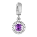 Ciondolo in argento lucido con zircone viola centrale e corona di cristalli bianchi - Rotondo / Giallo brillante