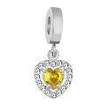 Silver heart pendant charm with yellow center zircon and white crystal border - Silver Heart Style / Gold