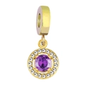 DIY gold stainless steel charm pendant with purple stone and white zircon stones - Round Style / Coral