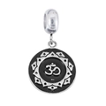 Ciondolo in acciaio inossidabile con simbolo Om, smalto nero e motivo a loto - Solo Ciondolo (Senza Catena) / Simbolo Om Religioso (Nero Argento)
