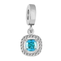 Silver stainless steel square charm with blue zircon halo for DIY necklaces - Silver Square Style / Neon Yellow
