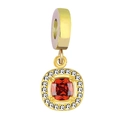 18K gold plated cushion-cut red zircon pendant with halo stones for DIY bracelets - Square Red Zirconia Style / Gold