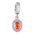 Ciondolo ovale in argento con pietra preziosa arancione e accenti in zircone bianco - Rosso corallo