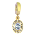 Golden sunburst oval charm with light blue center stone and white zircon accents - Burgundy