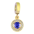 DIY gold pendant featuring a large dark blue zircon and white crystal circle - Round Style / Gold