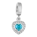 Polished silver heart charm featuring a central blue zircon and white crystal border - Silver Heart Style / Turmeric