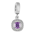 DIY jewelry charm with purple square gemstone and sparkling white zircon pavé setting - Silver Square Style / Yellow-Green
