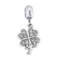 Silver four-leaf clover pendant with sparkling white zircons and large-hole bail - Pendant Only (No Chain) / White Clover (Rhinestone Pave)