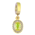18K gold sunflower oval pendant with emerald green zircon and white crystal accents - Lotus Pink
