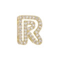 18k gold plated brass R letter bubble charm with white zircon pavé for DIY bracelets - Letter R(R)