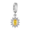 Pendente girasole con zirconia ovale gialla e pietre trasparenti in argento - verde-giallo