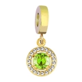 Golden round pendant featuring a faceted green zircon and white crystal accents - Round Style / Turmeric