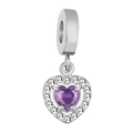 Silver heart charm pendant with central purple gemstone and micro-set cubic zirconia beads - Silver Heart Style / Emerald Green
