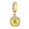 18K gold plated pendant featuring square yellow zircon with sparkling crystal halo - Square Yellow Zirconia Style / Emerald Green