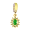 18K gold sunflower pendant with oval green zircon and white diamond halo setting - Dark Red