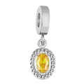Ciondolo halo in argento con zircone giallo ovale e bordo di pietre bianche lucide - Verde smeraldo