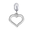 Polished silver stainless steel hollow heart charm with large hole bead attachment - Pendant Only (No Chain) / Hollow Heart (Silver Polished)