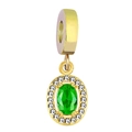 18K gold sunburst oval charm with emerald green zircon and halo diamond accents - Brick Red