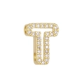 Bubble letter T charm bead with sparkling cubic zirconia in 18k gold plated brass - Letter T(T)