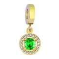 DIY stainless steel gold round charm pendant with green zircon and white crystal halo - Round Style / Emerald Green
