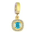 DIY 18K gold plated charm with cushion cut light blue zircon and halo setting - Square Light Blue Zirconia Style / Sea Green