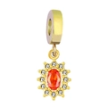 18K gold sun flower pendant with oval orange zircon and diamonds for DIY jewelry - Orange Red