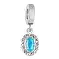 Pendente ovale argento con pietra blu cielo e bordo di zirconi bianchi - Verde Mare