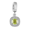 Polished silver charm with square olive green stone and white zircon halo setting - Silver Square Style / Sky Blue