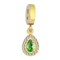Elegant gold pear-shaped pendant with green zircon and micro-pave diamond halo - Water Drop Style / Emerald
