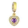 Heart pendant charm with purple center stone and white crystals in 18K gold plated finish - Heart Purple Zirconia Style / Sky Blue