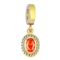Luxurious 18K gold charm with oval orange gemstone and white zircon sunburst frame - Coral