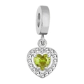 Silver charm featuring a heart-shaped green crystal surrounded by white cubic zirconia - Silver Heart Style / Blue