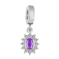 Ciondolo charm in argento con zircone viola ovale e design a forma di girasole lucente - Celeste