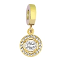 Golden halo charm with central clear zircon for DIY necklace and jewelry making - Round Style / Sea Green
