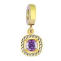 18K gold-plated stainless steel charm with square purple gemstone and zircon halo - Square Orange Zirconia Style / Coral