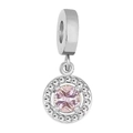Ciondolo in argento con zircone rosa rotondo circondato da cristalli bianchi - Rotondo / Blu-Verde