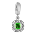Silver pendant with square green zircon and white crystals for DIY jewelry sets - Silver Square Style / Teal