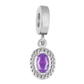 Ciondolo ovale in argento con zircone viola centrale e pavé di pietre bianche - Blu
