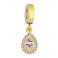 DIY gold plated teardrop charm with pear shaped pink gemstone and white zircon borders - Water Drop Style / Teal