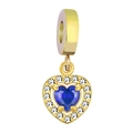 18K gold-plated heart charm with deep blue zircon and white stones for jewelry making - Heart Dark Blue Zirconia Style / Teal