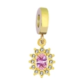 18K gold sunflower pendant charm with oval pink zircon and small white crystals - Neon Yellow