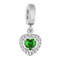 Silver heart charm pendant with micro-set green zircon and white crystal accents - Silver Heart Style / Sapphire Blue