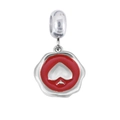 Silver stainless steel pendant with red enamel and spade pattern for DIY necklaces - Sealing Wax Spade Pattern
